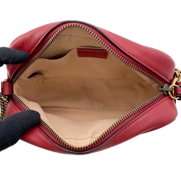 GUCCI GG Marmont Mini Shoulder Bag Size Mini Leather Red/Beige 448065 - Picture 5 of 14